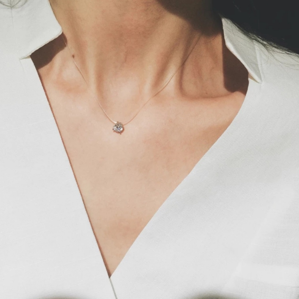 925 Sterling Silver CZ Invisible Pendant Necklace - Picture 5 of 6